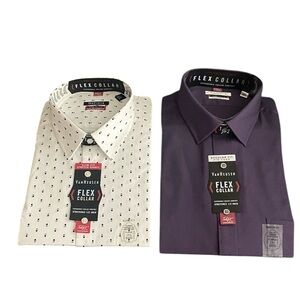 Set Of 2 Van Heusen Flex Collar Dress Shirts - White and Purple